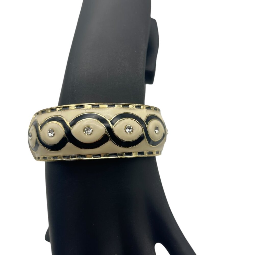 **Black and White Bangle Bracelet with Crystals